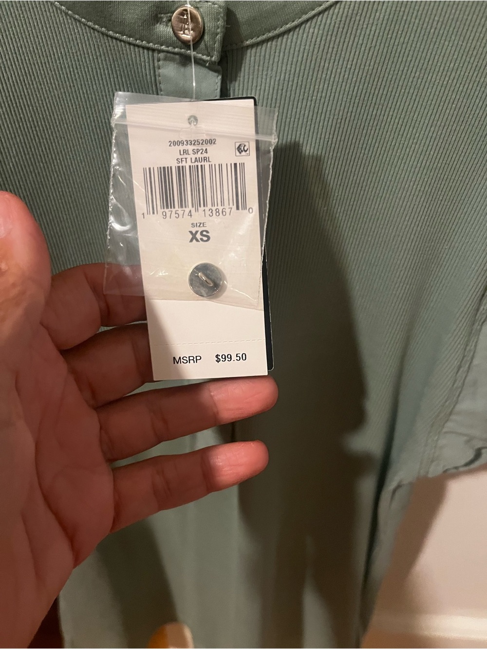 Ralph Lauren Sage Green Puff Sleeve Button-Front Top - Picture 3 of 12